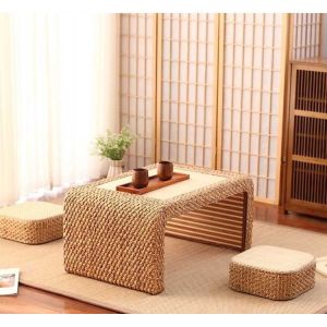 The Cane Makes Up Tea Table Natural Straw Woven Floor Table Natural fiber Window