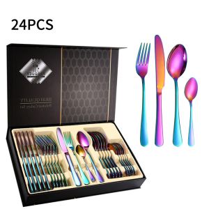 Customized Metal Cutlery Set Luxury Elegant 24 Piece Flatware Set