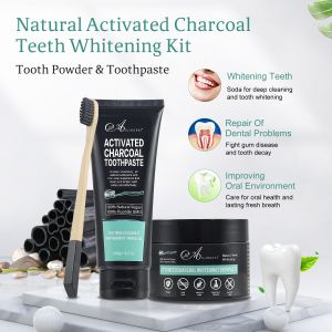 Activated Charcoal Teeth Whitening Bleaching Kit 100ml With Tooth Powder