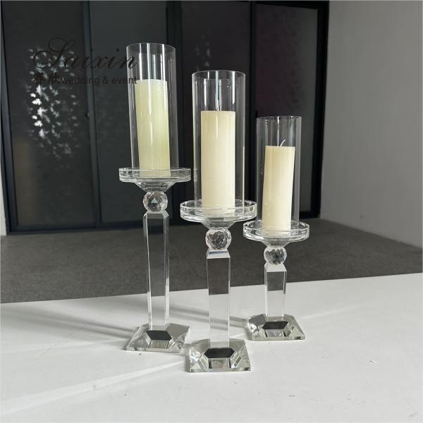 Bulk Wedding Candle Holders Set Of 3 Gold Crystal Glass Candlestick 38cm