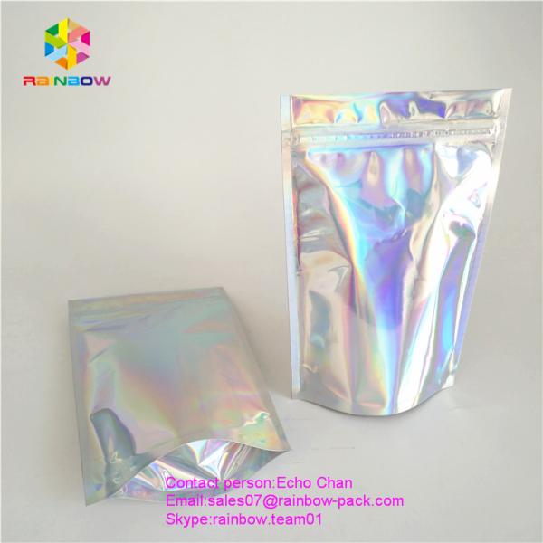 Reusable stand up holographic foil bag without printing for cosmetic or salts packing