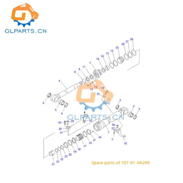 PC200-7 Hydraulic Boom Cylinder 707-01-0A290 For Komatsu Excavator Spare Parts
