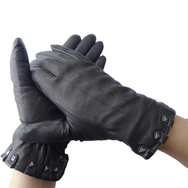 100% Handmade Deer Leather Gloves , Womens Black Leather Driving Gloves