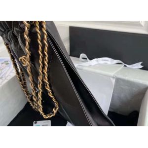 Bucket Genuine Leather Shoulder Handbag , 30cm Black Chain Handbag