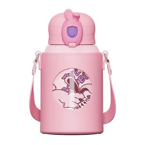 480ml Insulated Drinking Kids Water Bottles Set With Reusable Straw