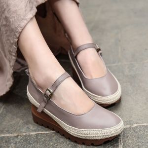 S279 Spring All-Match Leather Toe Cap Platform Sandals With Enhanced Temperament