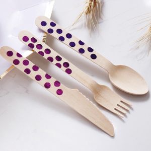 Quality Nature Birchwood Cutlery Set 160 mm Purple Wooden Utensils for sale