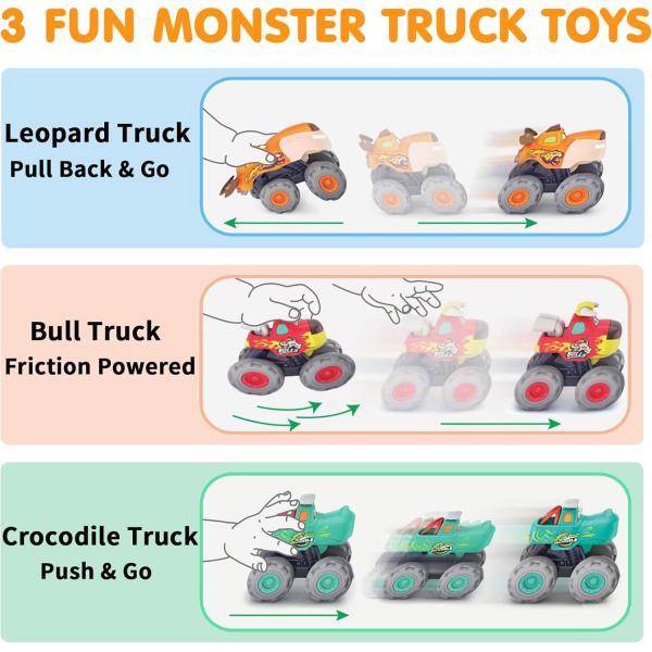 No Battery 3 Pack Friction Powered Pull Back Toy Cars Set for 1 2 3 Year Old Boys