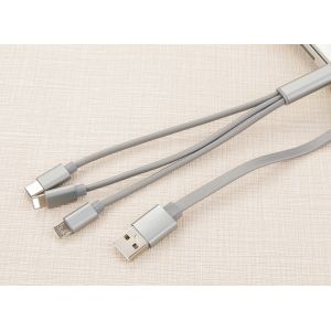 Durable 1m / 3ft TPE 3 In 1 USB Data Cable 5V2.4A Fast Charging For Cell Phone