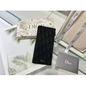 Embossed Vertical CD Christian Dior Mens Wallet Diamond Zippered