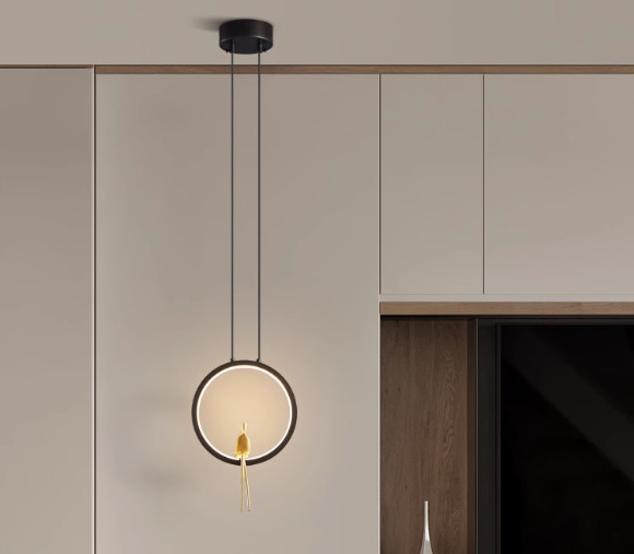 All-copper bedroom bedside chandelier Nordic light luxury creative personality character shape ring living room background wall decorative lamp