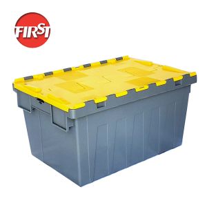 Quality FIRST 23.6&quot;*15.7&quot;*12.4&quot; Industrial Plastic Storage Tote with Hinged Attached Lid Container for sale