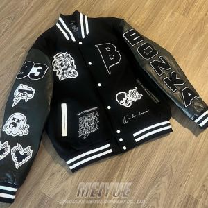 Custom Logo 100% Cashmere Streetwear Varsity Jacket With Leather Sleeves