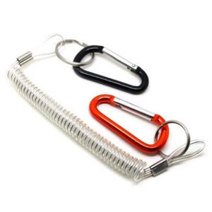 Heavy duty blue strong carabiner holder stainless steel wire coiled lanyard for