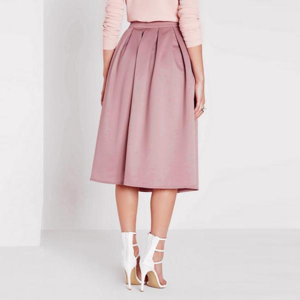 High waist pleated pink 3/4 umbrella skirt