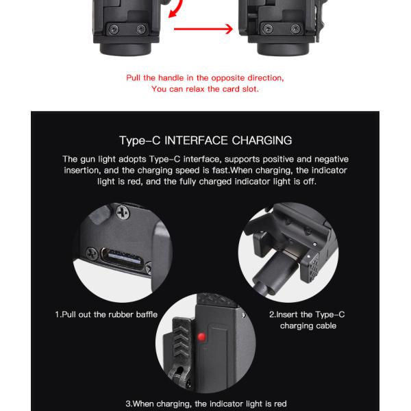 Glock Pistols Guns DC5V USB Hunting Compact LED Flashlight 800lm