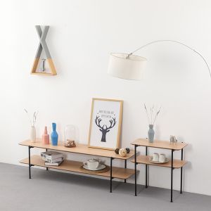 BSCI Industrial MDF Wooden 3 Shelf TV Stand Media Console T Shpe