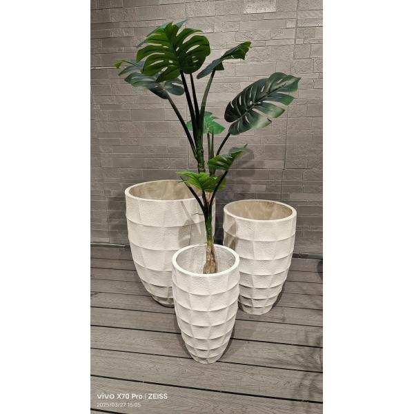 White Elegant Angular Geometric Shapes Round Contemporary Look Fiber Clay Planter