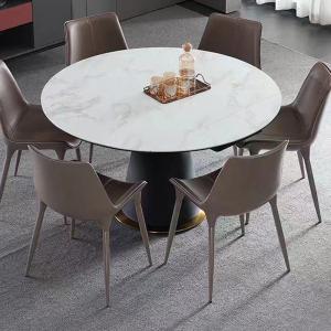 China Seamless White Round Glass Dining Table Contemporary Stainless Steel Base on sale