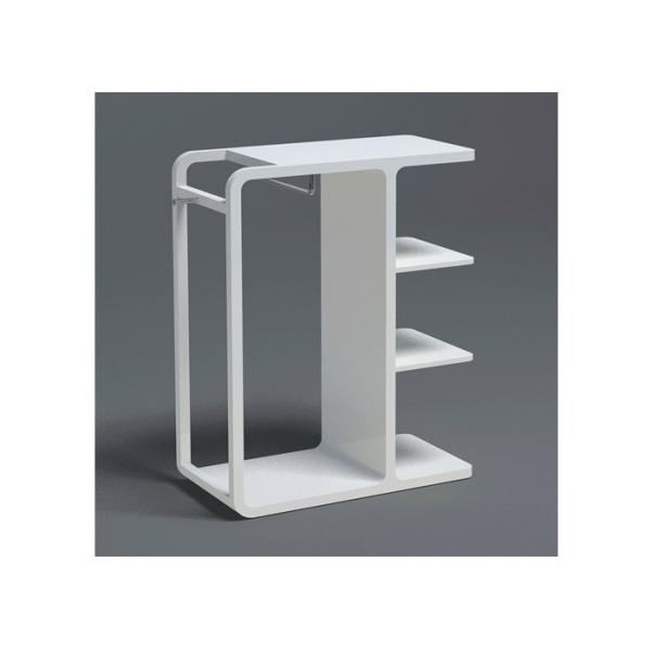 High Glossy White Painted Garment Display Stand With Wooden Shelf