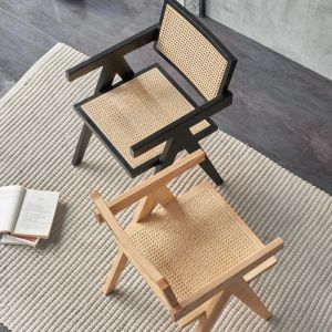 Nature Color Modern Solid Wood Rattan Dining Arm Chair with Modern Design