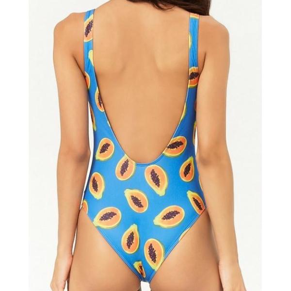 Scoop Neck Halter Top With Fruit One- Piece Swimsuit Women