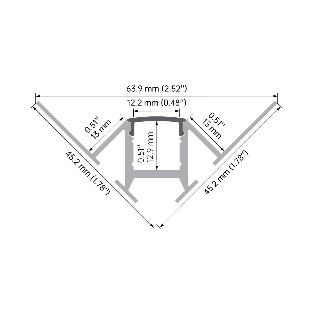 6063 Aluminum Alloy Recessed LED Mounting Profile with PMMA Diffuser for W64.0 ×