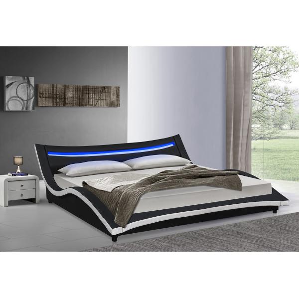 Curve Deluxe Upholstered Platform Bed Modern Full Size With LED Headboard