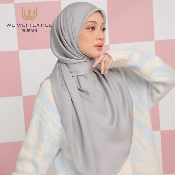 High Quality Wholesale Ethnic Premium Plain Soild Dyed Musulman Scarf Shawl Muslim Women Kids Malaysian Satin Silk Hijab