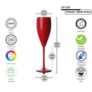 Reusable Plastic Champagne Glasses Party Red Polycarbonate Champagne Flutes