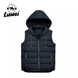 Winter Black Polyester Cotton Thick Hooded Utility Slim Fit Sleeveless Man