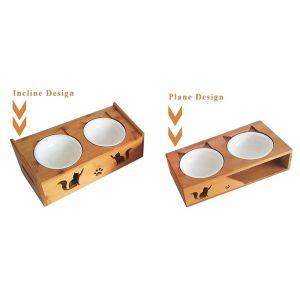 Natural Pet Elevated Raised Stand Diner Feeder with 2 Removable Ceramic Bowls