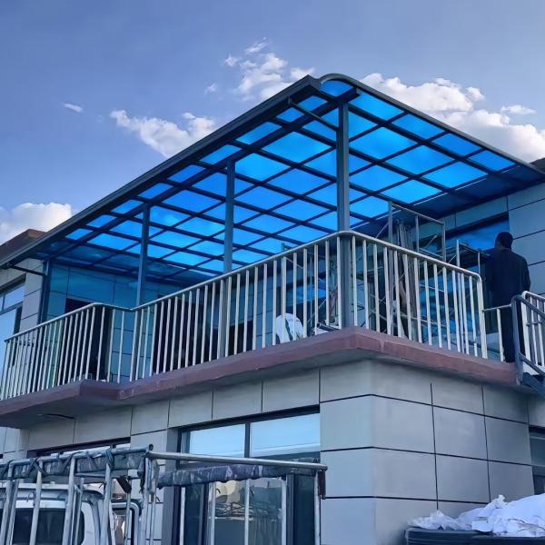 Buy Aluminum Frame And Blue Solid Sheet Roofing DIY Polycarbonate Awning For Homes And Commercial Buildings at wholesale prices