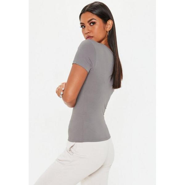 Grey V Neck Fitted T Shirt Clothing Women