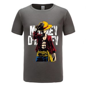 Casual Luffy Character Anime Couple Shirts O Shaped Neck Anti Bacterial