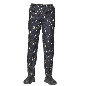 Restaurant Kitchen Print Chef Pants Elastic Waist With Zipper Fly