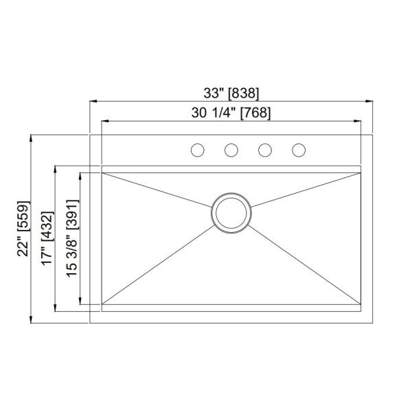 Durable Single Bowl Top Mount Sink , Handmade Stainless Steel Sink Brushed Surface