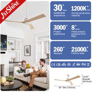 52 Inch Solid Wood Ceiling Fan – DC Motor 3 Blades 6-Speed Remote Control