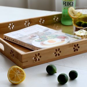 Tabletop Large Bamboo Serving Platter Trays With Handles Restaurant Hotel