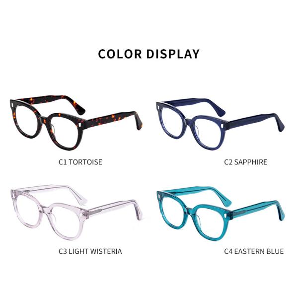 Clear Color Round Acetate Glasses Frame Unisex Fashion 49-21-145 Mm