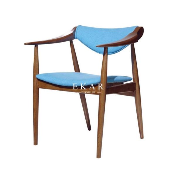Buy Fabric Solid Wood Blue Wooden Dining Chair With Armrest at wholesale prices