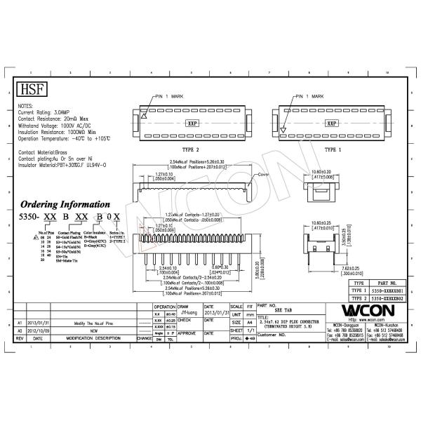 Brass Sel Au/Ni 2*9P DIP Plug Connector 2.54*7.62mm PBT 30%GF UL94V-0 ROHS