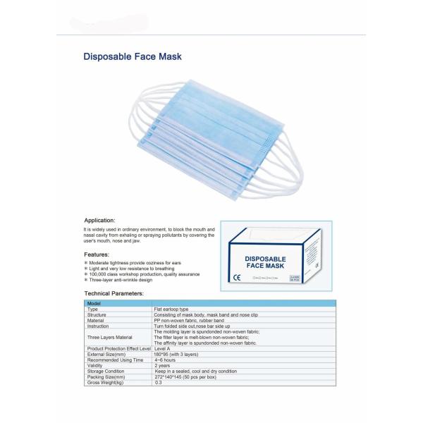 3 Layers Surgical Mouth Mask / Melt Blown Non Woven Fabric Face Mask