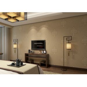 China Brown Damask Embossed European Style Wallpaper Moisture Proof With Natural Plant Fibers on sale
