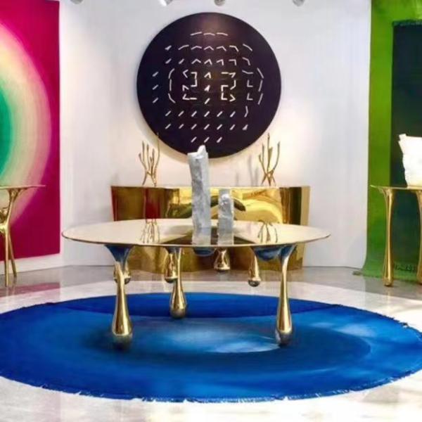 Upholstery Stainless Steel Lobby Golden Coffee Table Anti Rust