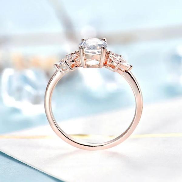 Rose gold Women 925 Sterling Silver Bridal Marquise Jewelry Faceted Oval cut Moonstone Engagement Ring For Women