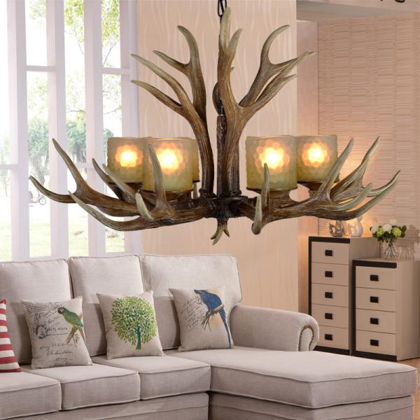Deer antler candelabra chandelier Lighting with glass lampshade (WH-AC-12)