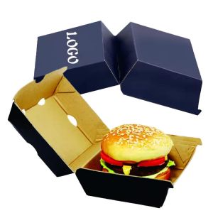 Customized hamburger box eco-friendly and biodegradable kraft paper food