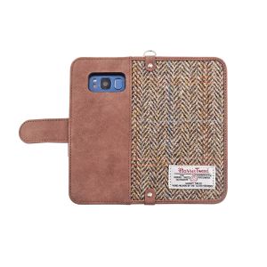 Brown Harris Tweed Phone Case 5.8 Inch Leather Wallet Case For Samsung S8