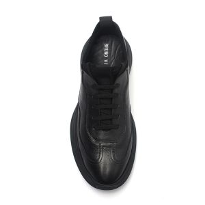 Rubber Outsole Mens Black Leather Sneakers For Sports